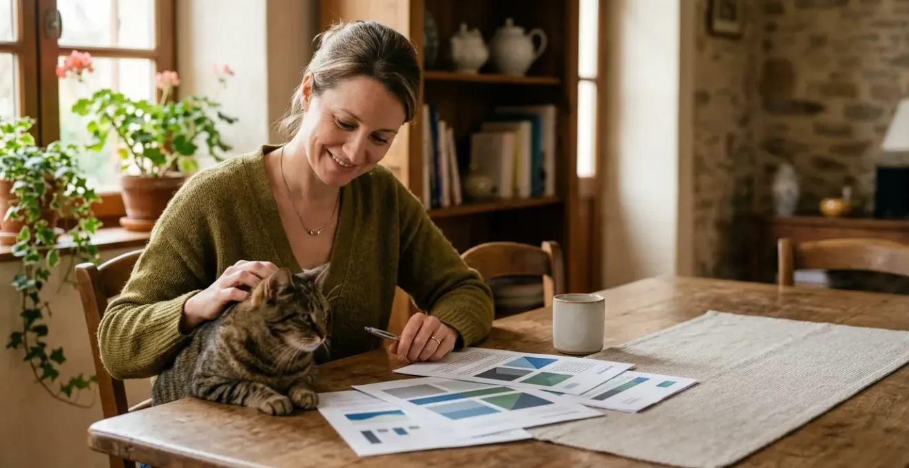 Propriétaire de chat avec documents d'assurance et animal de compagnie représentant la protection par responsabilité civile