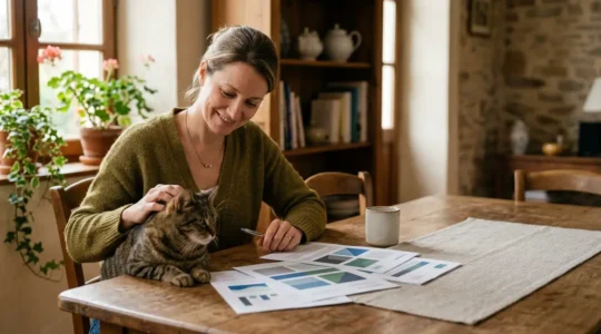 Propriétaire de chat avec documents d'assurance et animal de compagnie représentant la protection par responsabilité civile