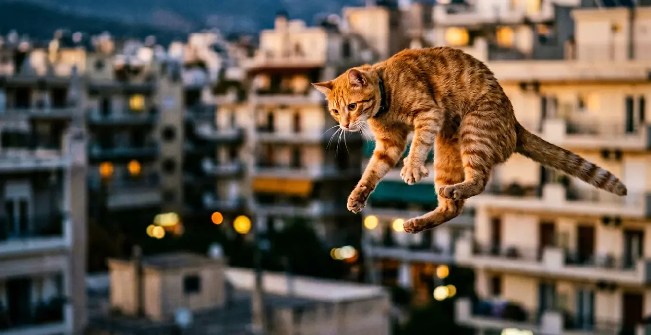 Chat en situation d'urgence après une chute, illustrant le syndrome du chat parachute