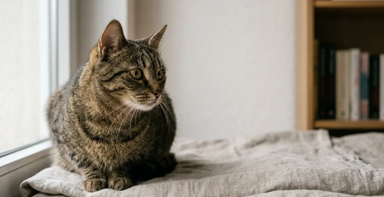 Chat dans une posture d'observation attentive révélant son comportement instinctif