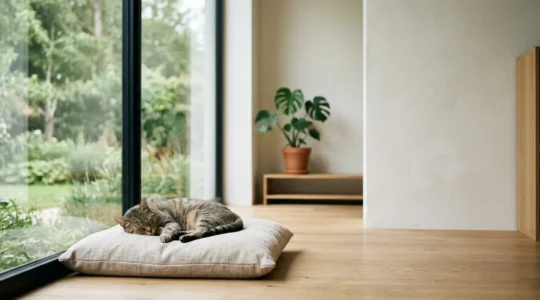 Chat détendu dans un intérieur moderne et apaisant
