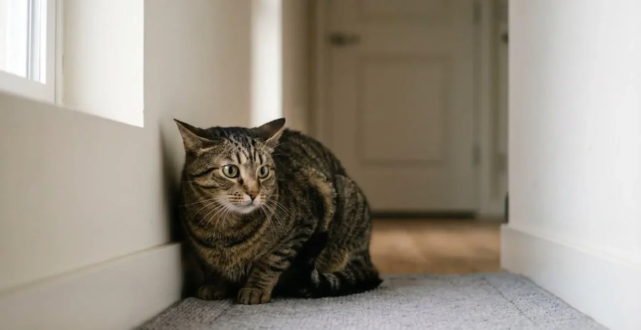 Chat dans un espace confiné manifestant des signes de stress comportemental