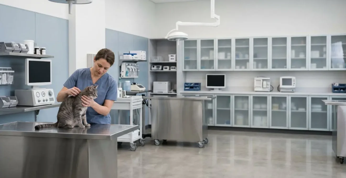 Chat recevant des soins vétérinaires dans un environnement médical chaleureux et rassurant