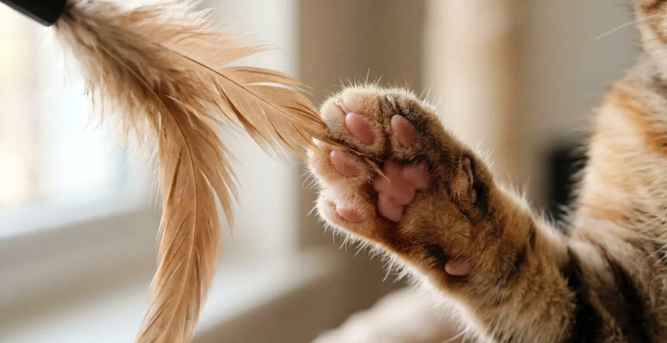 Chaton engagé dans une session de jeu avec une canne à pêche, apprenant le contrôle de la morsure