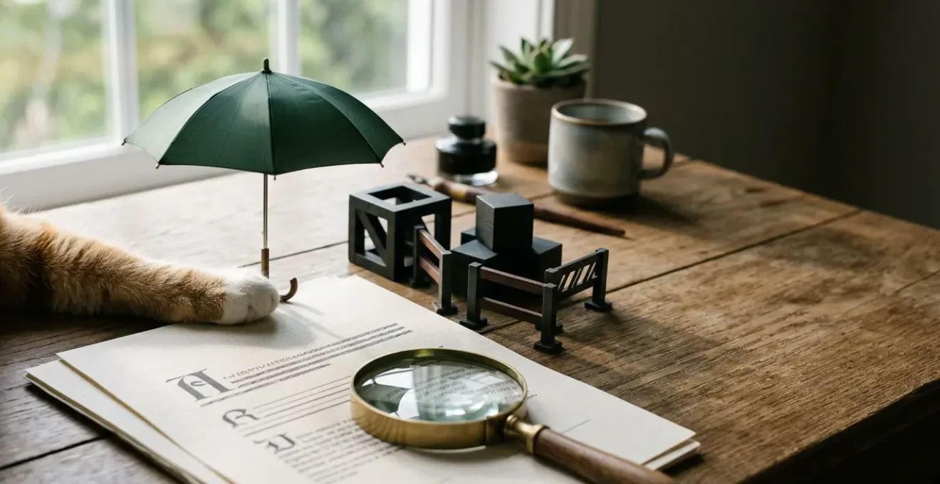 Composition symbolique évoquant la protection et les exclusions dans les contrats d'assurance pour animaux de compagnie