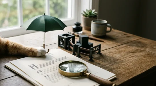 Composition symbolique évoquant la protection et les exclusions dans les contrats d'assurance pour animaux de compagnie