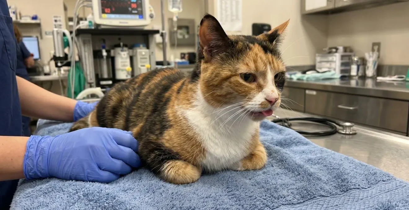 Chat en détresse respiratoire montrant les signes d'un pneumothorax après une chute