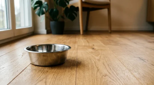 Mise en place d'une gamelle en acier inoxydable pour l'alimentation féline quotidienne