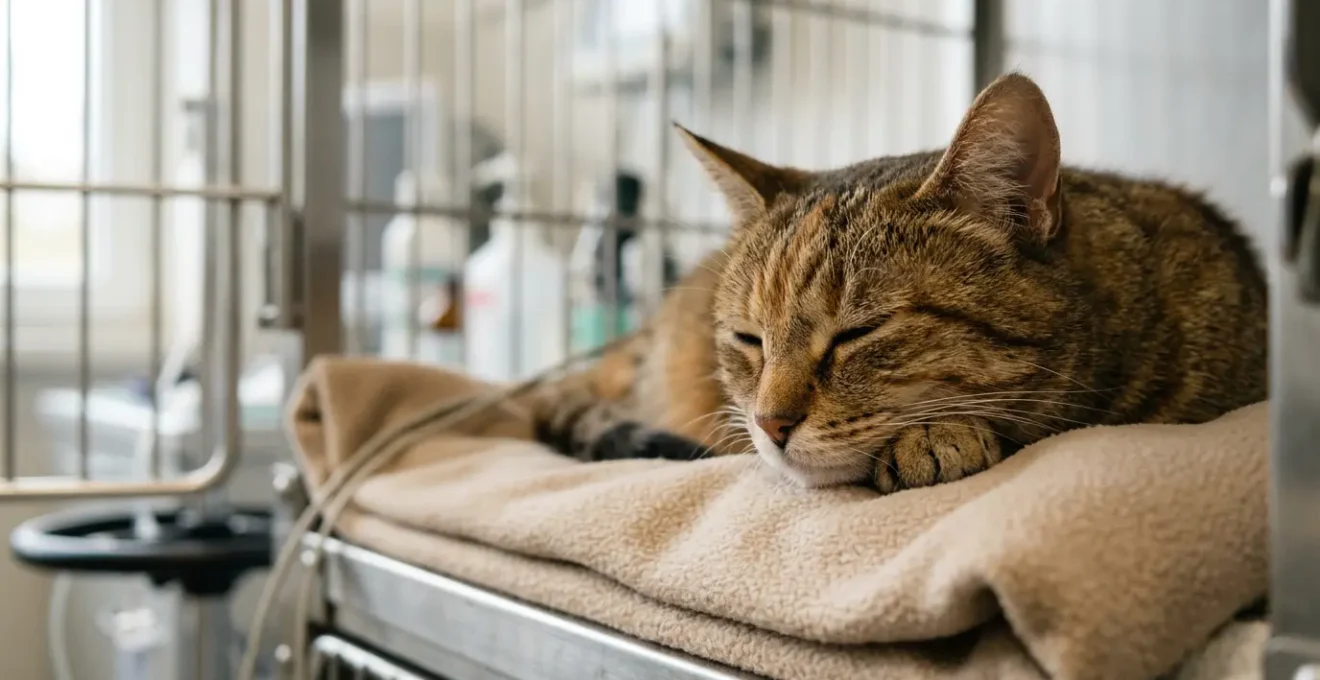 Chat sous surveillance médicale en clinique vétérinaire spécialisée