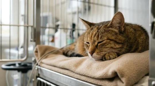 Chat sous surveillance médicale en clinique vétérinaire spécialisée