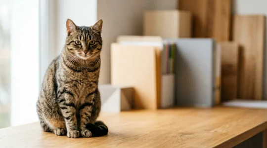 Chat domestique près de documents administratifs symbolisant la protection par assurance animale