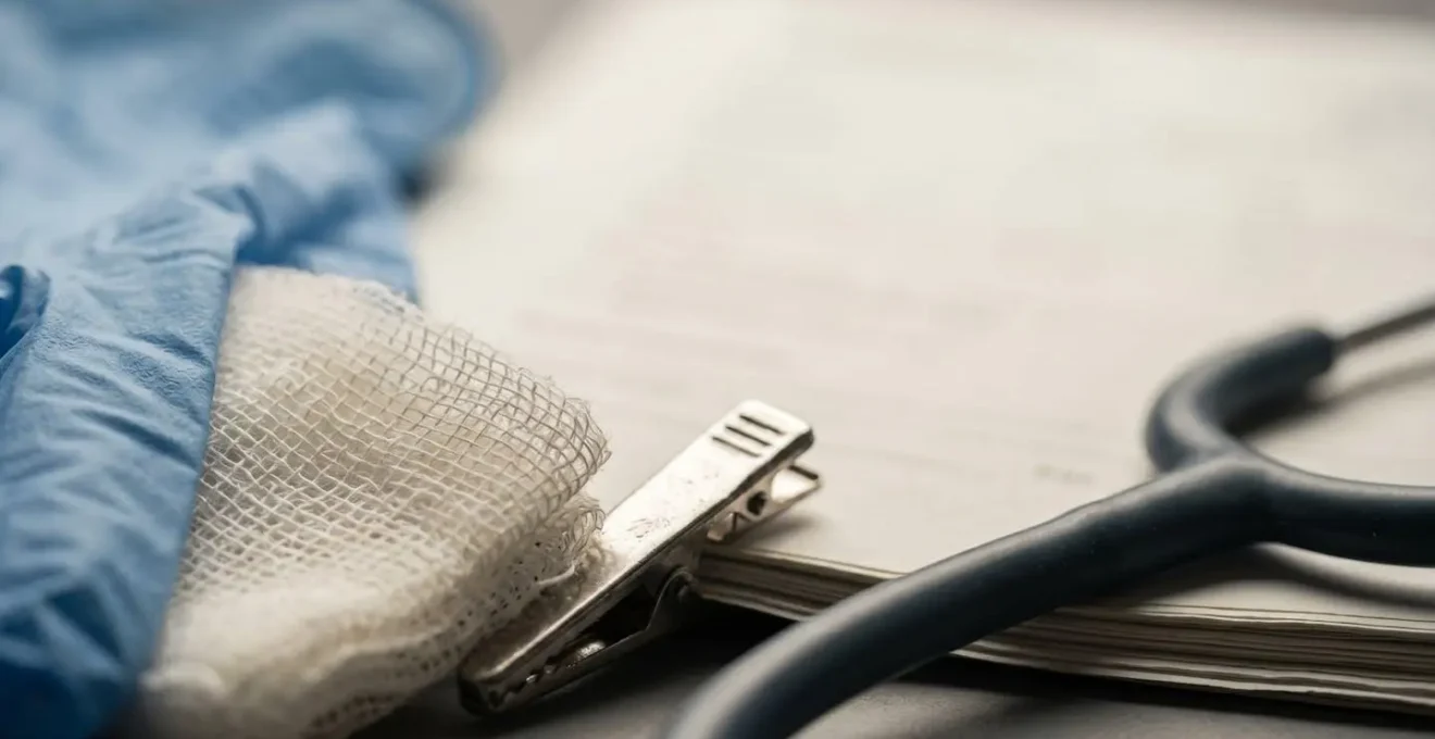 Gros plan sur des documents médicaux vétérinaires et un stéthoscope symbolisant la préparation administrative d'urgence