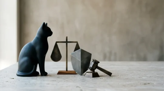 Scène évoquant la protection juridique des propriétaires de chats en France avec ambiance éditoriale professionnelle