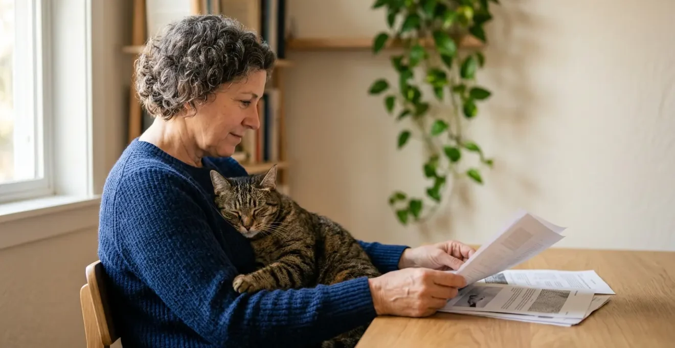 Propriétaire serein avec son chat, symbolisant la transition sécurisée vers une meilleure assurance santé animale