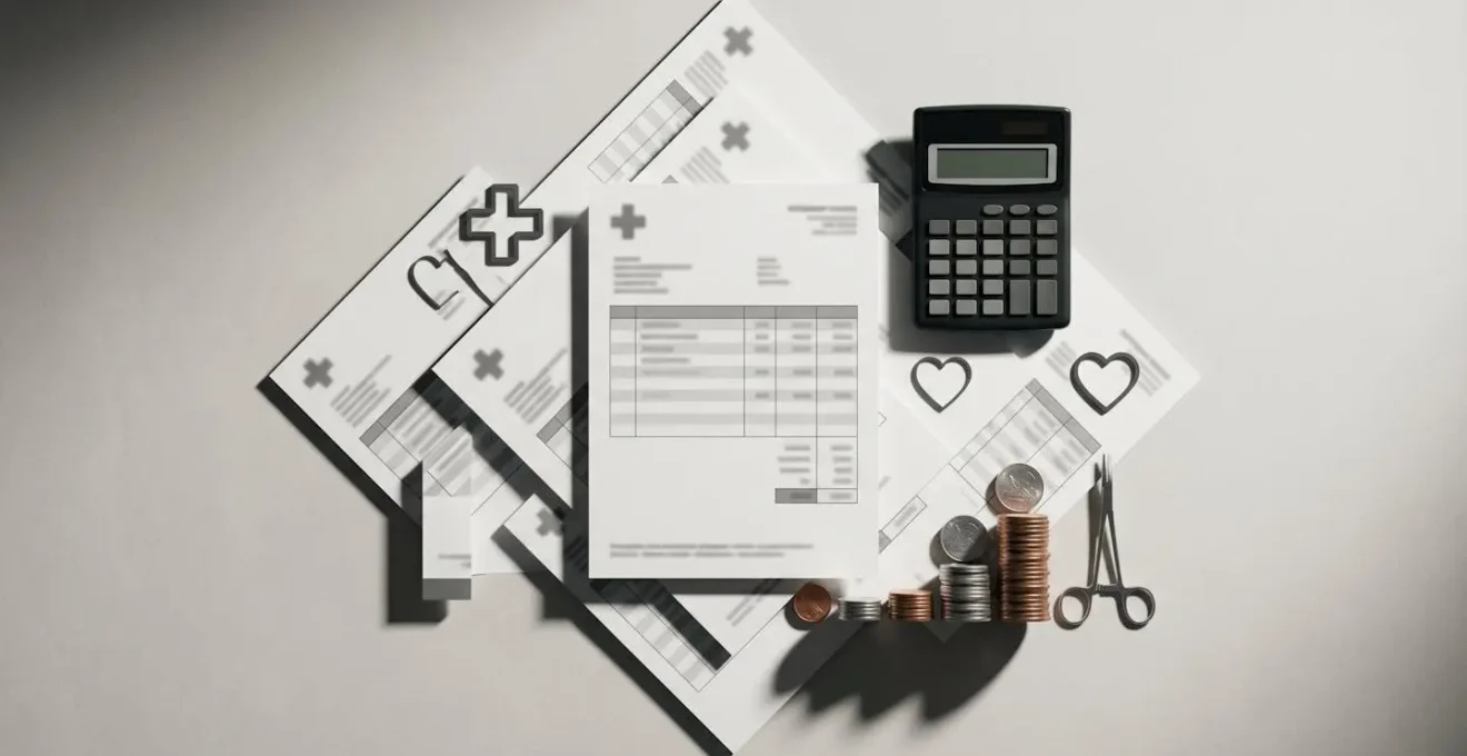 Illustration conceptuelle du calcul de remboursement d'assurance animaux avec éléments visuels abstraits